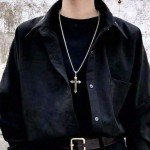 Men's Black Cross Pendant Stainless Steel Necklace