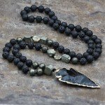 Lava Rock Beaded Necklace with Obsidian Arrowhead