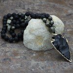 Lava Rock Beaded Necklace with Obsidian Arrowhead