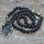 Lava Rock Beaded Necklace with Obsidian Arrowhead