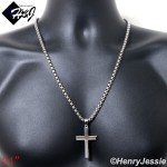 Men's Silver Box Link Necklace with Cross Pendant