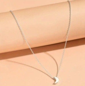 White Fire Moon Pendant Necklace in Sterling Silver