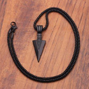 Black Arrowhead Pendant Necklace for Men - 24" Chain