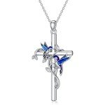 Fashion Necklace Pendant Hummingbird Cross Jewelry Gift Men & Women Silver Color