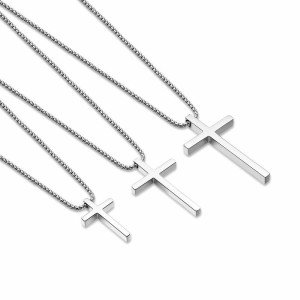 Silver Cross Pendant Necklace with Box Chain