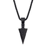 Black Arrowhead Pendant Necklace for Men - 24" Chain