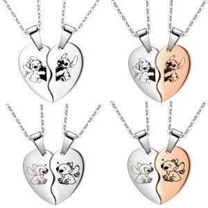 Couple's Heart Matching Necklace - Lilo & Stitch