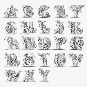 Sterling Silver Zircon Letter Pendants for Jewelry