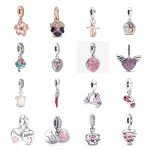 Pink Pansy Flower Pendant Charm in Sterling Silver