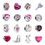 Pink Pansy Flower Pendant Charm in Sterling Silver