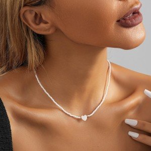 Personalized Natural Shell Pendant Moon Bead Necklace