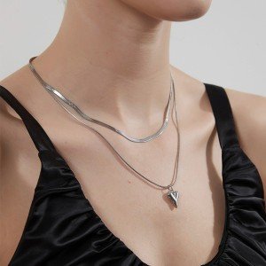 Double-Layer Stainless Steel Heart Pendant Necklace