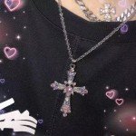 Silver Y2K Cross Necklace with Cubic Zirconia