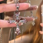 Silver Y2K Cross Necklace with Cubic Zirconia