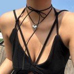 Bold Black Velvet Heart Choker Necklace for Women