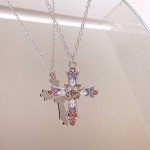 Silver Y2K Cross Necklace with Cubic Zirconia