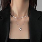 Double Layer Heart Pendant Necklace for Women