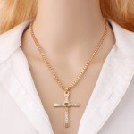 Silver Rhinestone Jesus Cross Pendant Necklace for Men