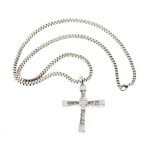 Silver Rhinestone Jesus Cross Pendant Necklace for Men