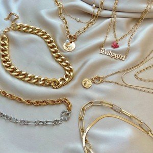 Gold Clavicle Choker Necklace with Pearl Links