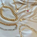 Gold Clavicle Choker Necklace with Pearl Links