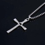 Silver Rhinestone Jesus Cross Necklace for Men