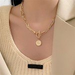 Gold Clavicle Choker Necklace with Pearl Links