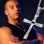 Silver Rhinestone Jesus Cross Necklace for Men