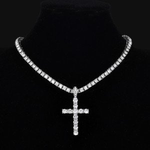 Hip Hop Cross Pendant Necklace with Zircon Chain