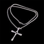 Silver Rhinestone Jesus Cross Necklace for Men
