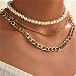 Gold Clavicle Choker Necklace with Pearl Links