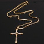 Silver Rhinestone Jesus Cross Necklace for Men