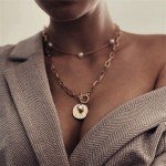 Gold Clavicle Choker Necklace with Pearl Links