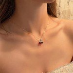 Wine Red Cherry Pendant Necklace with Golden Chain
