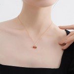 Wine Red Cherry Pendant Necklace with Golden Chain