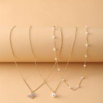 3-Piece Retro Multilayer Pearl Butterfly Necklace Set
