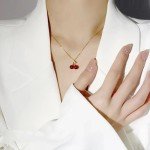 Wine Red Cherry Pendant Necklace with Golden Chain