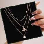 3-Piece Retro Multilayer Pearl Butterfly Necklace Set