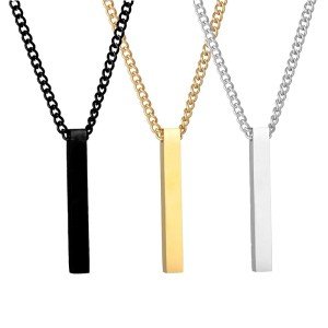 Men's Black Stainless Steel Rectangle Pendant Necklace