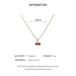 Wine Red Cherry Pendant Necklace with Golden Chain