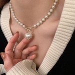 Heart Pendant Pearl Necklace for Women