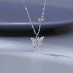Silver Butterfly Pendant Necklace with Crystal Charm