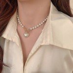 Heart Pendant Pearl Necklace for Women