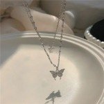 Silver Butterfly Pendant Necklace with Crystal Charm
