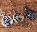 Vintage Carved Pocket Watch Necklace with Chain