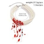 Vintage Red Tassel Pendant Necklace with Pearls