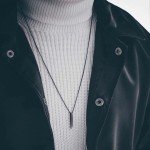 Men's Black Stainless Steel Rectangle Pendant Necklace