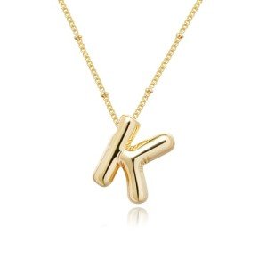 Gold Bubble Letter Initial Necklace for Women