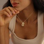 Gold Bubble Letter Initial Necklace for Women