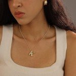 Gold Bubble Letter Initial Necklace for Women